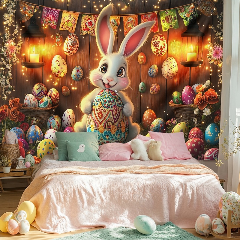 Hanging Tapestry Bunny Eggs Wall Art Large Tapestry Mural Decor Photograph Backdrop Blanket Curtain Home Bedroom Living Room Decoration2