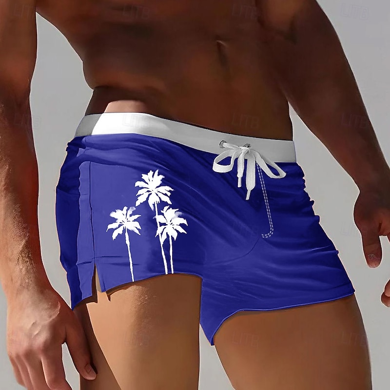 Men's Coconut Tree Tropical Plants Swim Trunks Swim Shorts Board Shorts Mid Waist 3D Print Hawaiian Surfing Holiday Beach Drawstring with Mesh lining Elastic Waist Designer Clothing Apparel2
