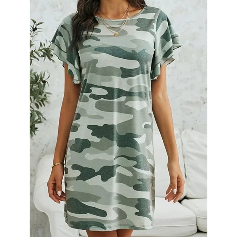 Women's Mini Dress Casual Dress Stylish Casual Vacation Daily Loose Fit Graphic Short Sleeve Crew Neck Army Green Summer Spring