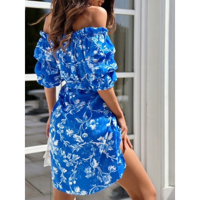 Women's Mini Dress Casual Dress A Line Dress Stylish Casual Vacation Daily Regular Fit Floral Half Sleeve Off Shoulder Red Blue Fuchsia Green Summer2