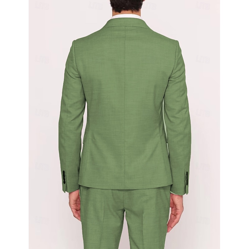 Men's Wedding Linen Suits Sky Blue Green Solid Colored Tailored Fit 2 Piece Single Breasted Two-buttons2