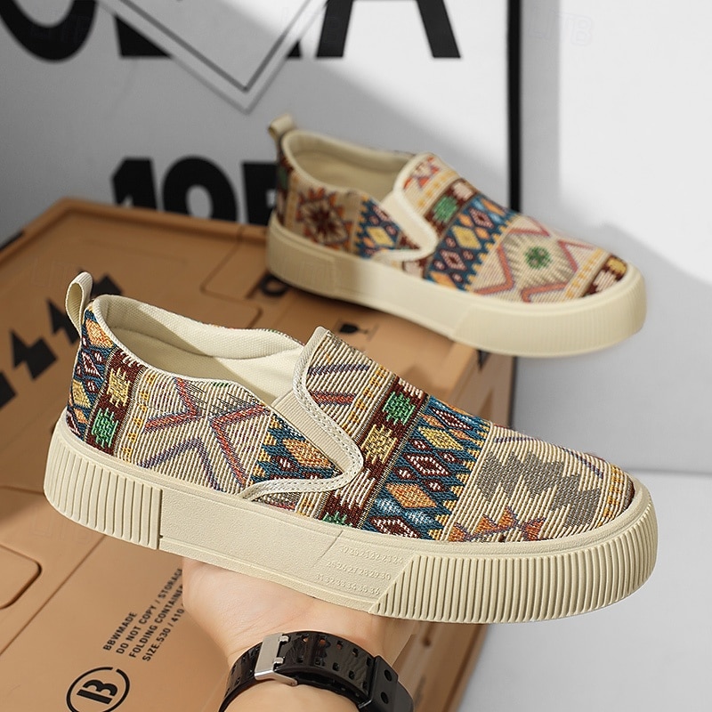 Men's Southwest Native Pattern Canvas Slip-On Sneakers – Comfortable, Stylish Casual Shoes for Everyday Wear3