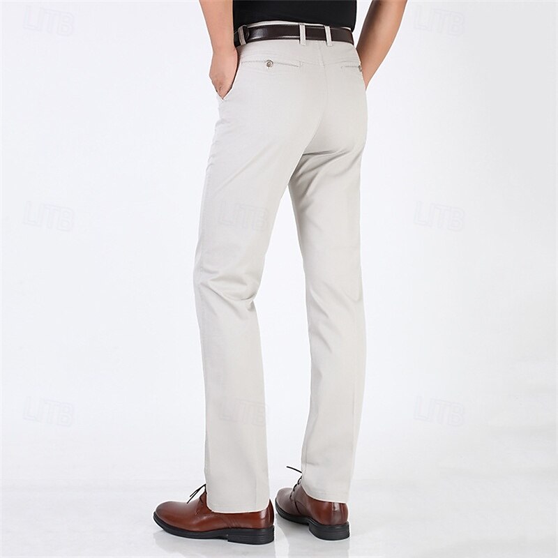 Men's Graduation Dress Pants Trousers Chinos Buttons Pocket Plain Comfort Formal Party Work Fashion Classic Style Dark Khaki Light Khaki Micro-elastic2