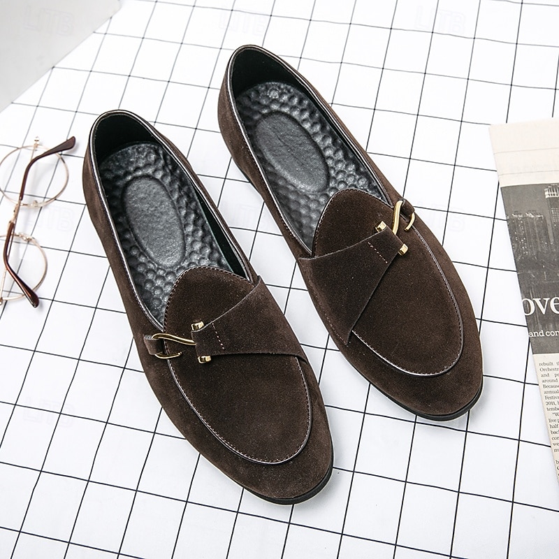 Men's Brown Suede Loafers with Gold Buckle Detail – Stylish Slip-On Shoes for Casual and Semi-Formal Occasions4