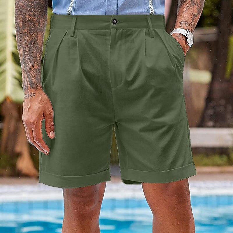 Men's Shorts Linen Shorts Dress Shorts Summer Shorts Beach Shorts Pocket Plain Comfort Breathable Outdoor Daily Going out Fashion Streetwear Black White3