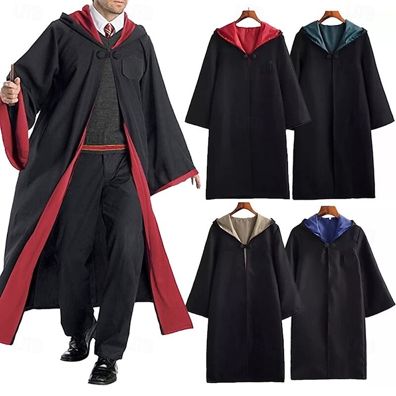 Wizard Witch Robe Hogwarts Wizarding World Costume Gryffindor Slytherin Ravenclaw Cloak Adults Kid's Movie Cosplay Halloween Carnival Costume2