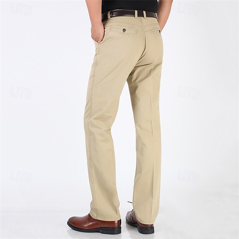 Men's Graduation Dress Pants Trousers Chinos Buttons Pocket Plain Comfort Formal Party Work Fashion Classic Style Dark Khaki Light Khaki Micro-elastic3