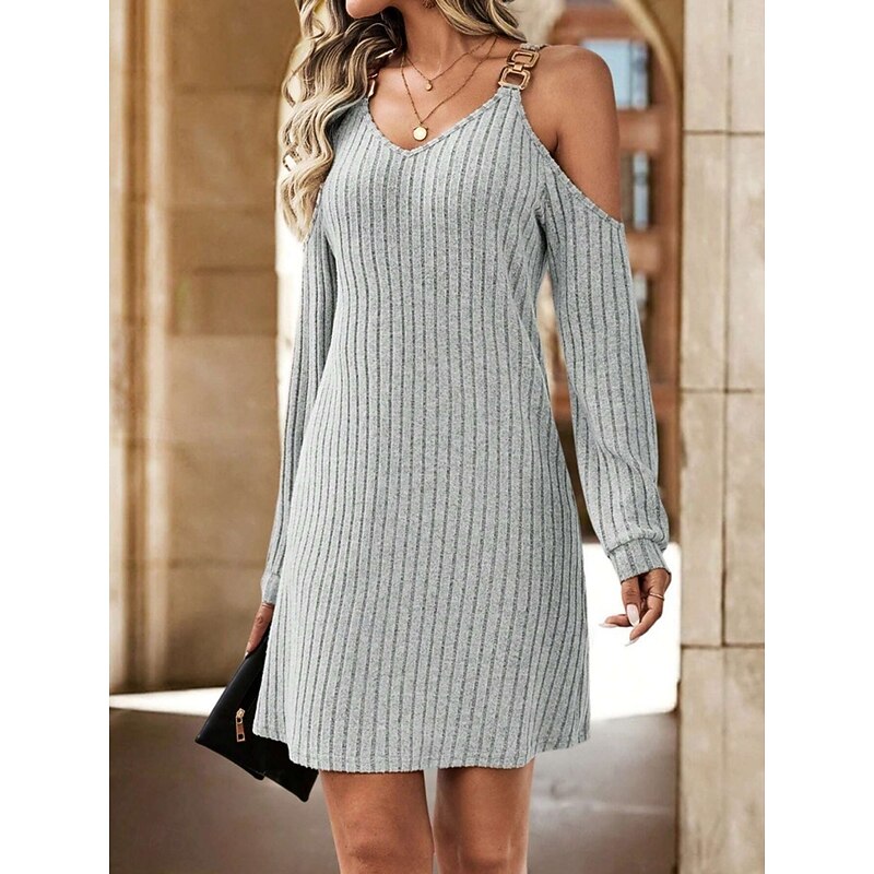 Women's Mini Dress Knit Dress Casual Dress Slip Dress Stylish Basic Casual Vacation Daily Regular Fit Plain Long Sleeve V Neck Gray Summer Spring4