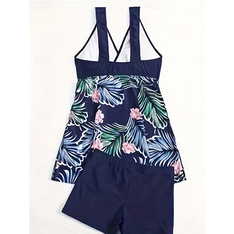 Women's Swimwear Swimdresses Tummy Control Tankini Swimsuit Backless Tummy Control High Waist Slim Vacation Beach Wear Graphic V Neck Sleeveless Bathing Suits4