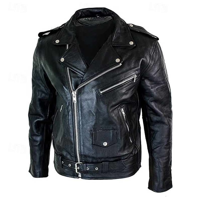Men's Faux Leather Jacket Transition Jacket Biker Jacket Motorcycle Jacket Vacation Daily Windproof Warm Pocket Fall & Winter Plain Fashion Classic Lapel Regular Faux Leather Black Jacket3