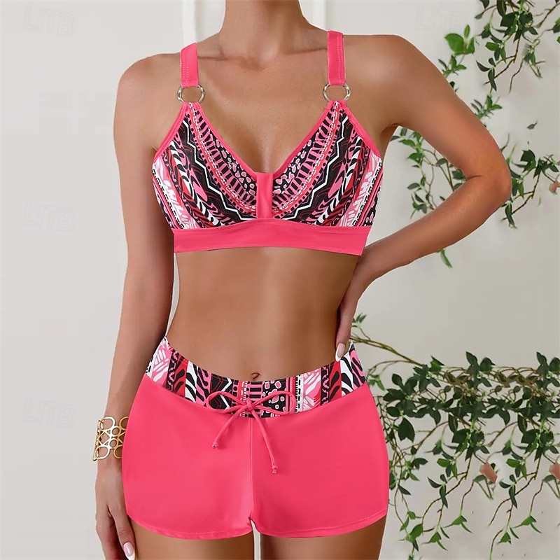 Women's Tankini Two Piece Swimsuit V Neck Open Back Swimwear Swimwear Black Pink Breathable Quick Dry Lightweight Sleeveless - Swimming Surfing Beach Summer Spring4