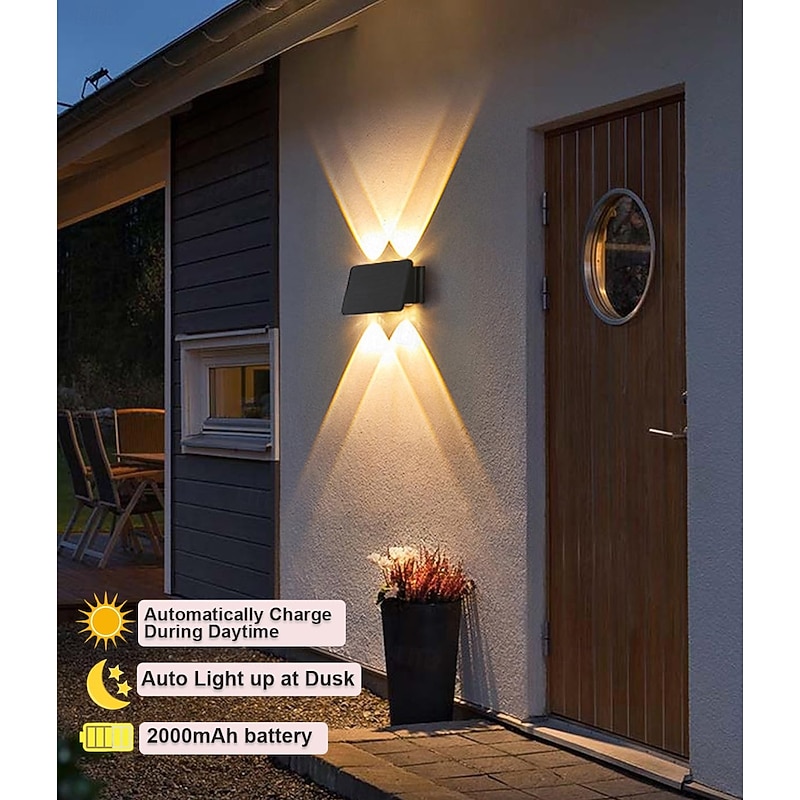 1pc Solar Waterproof Wall Lamp - Up & Down Illumination for Outdoor Courtyard, Balcony, Porch & Garage Lighting