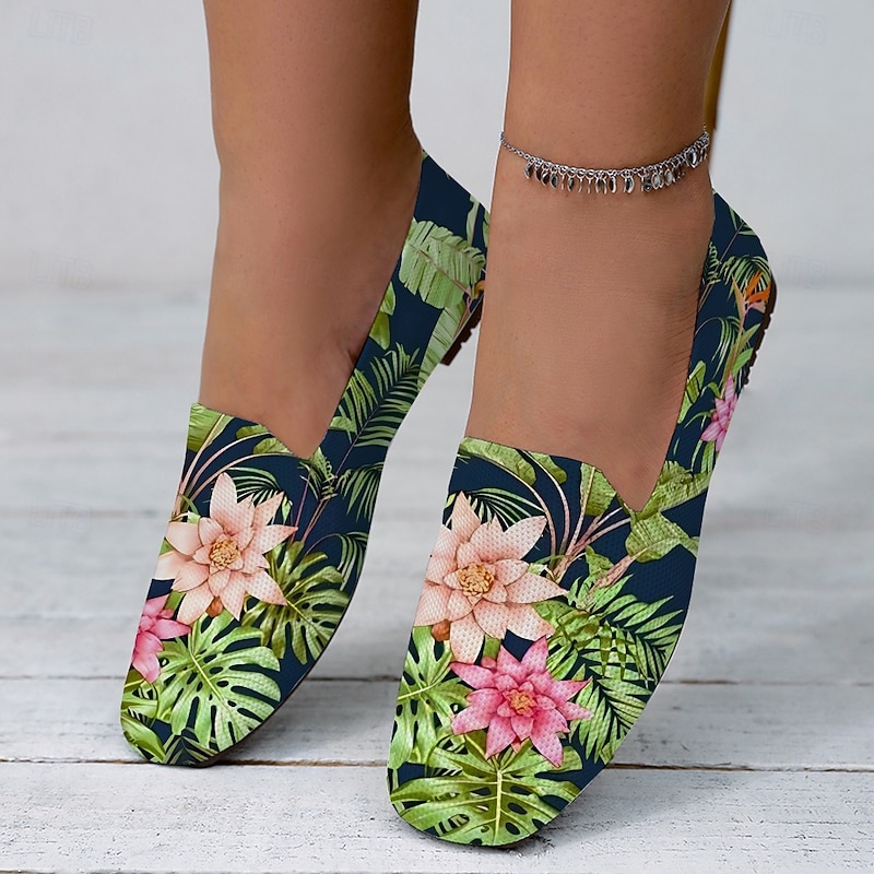 Women's Tropical Floral Slip-On Shoes– Lightweight and Breathable Casual Shoes for Summer and Vacation Outfits