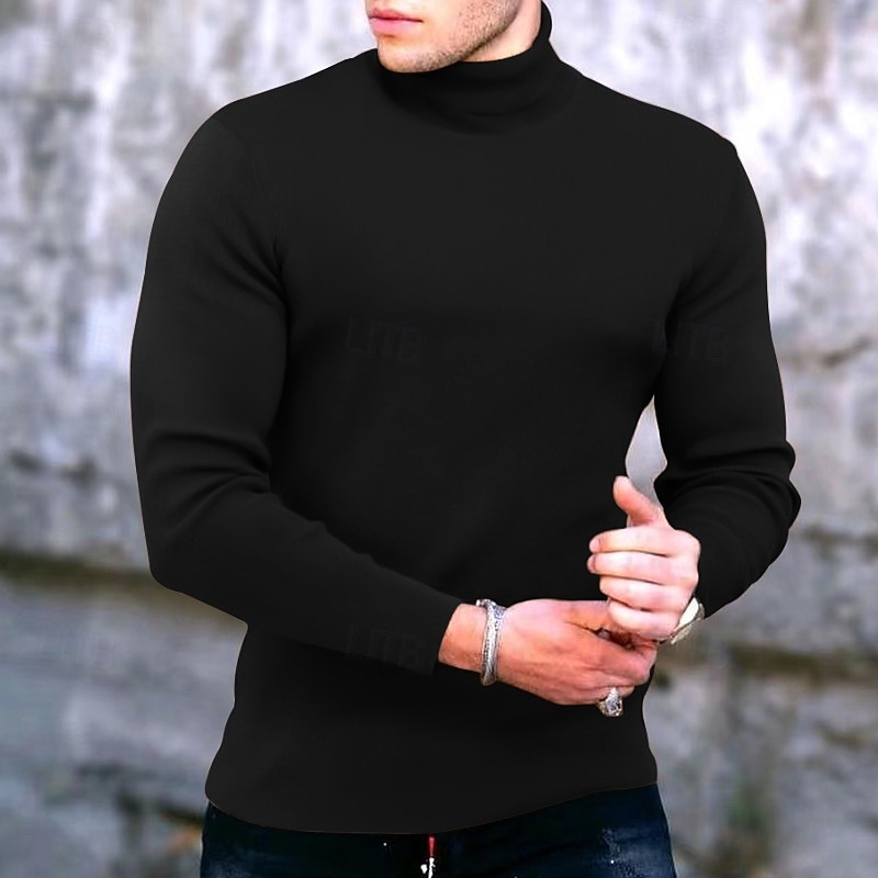 Men's Turtleneck shirt Long Sleeve Shirt Long Sleeve Turtleneck Fall & Winter Plain Keep Warm Modern Contemporary Knitted Work Daily Wear Going out Black White Yellow Top Tee for Men2