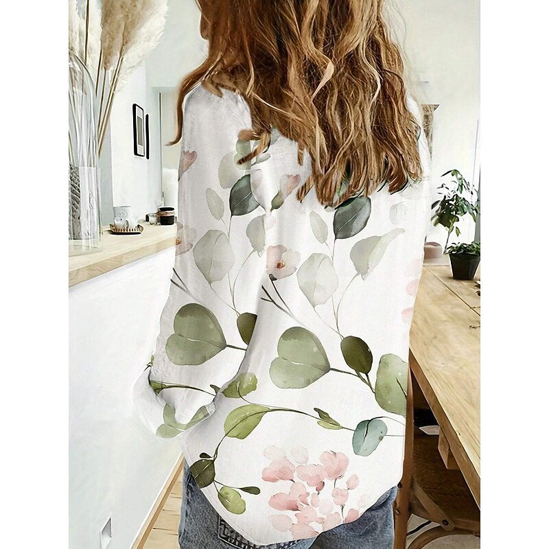 Women's Shirt Button Down Tunic Shirt Collar Long Sleeve Floral Daily Stylish Long Tops Daily s Print Light Green Spring Fall2