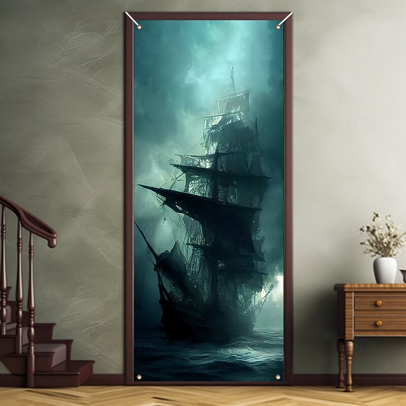 Pirate Ship Door Decorations Door Covers Door Tapestry Door Curtain Decoration Backdrop Indoor/Outdoor Door Banner for Front Door Farmhouse