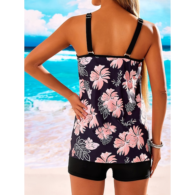 Women's Swimsuits Swimdresses 2 Piece Tankini Swimsuit Backless Vacation Beach Wear Floral U Neck Sleeveless Bathing Suits2
