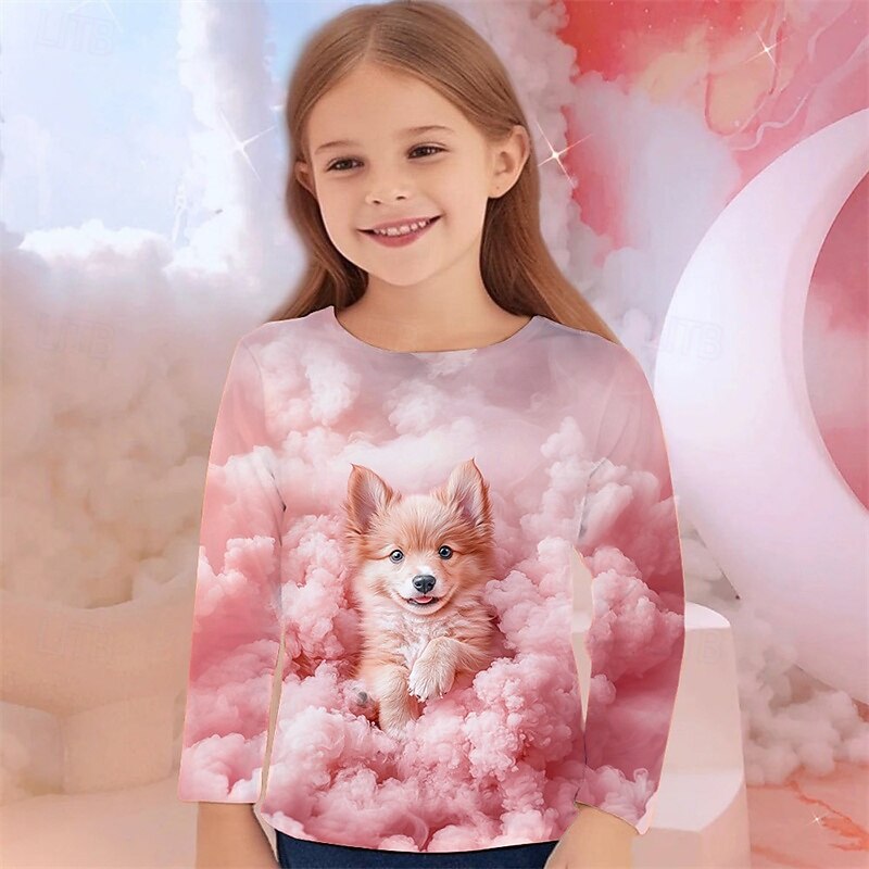 Girls' 3D Graphic Animal Dog T shirt Tee Long Sleeve Spring Fall Fashion Basic Kids 4-12 Years Crew Neck Outdoor Casual Daily Regular Fit3