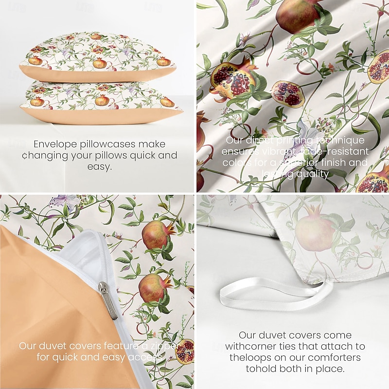 Pomegranate Fruit Duvet Cover Set Cotton Tropical Plants Pattern Set Soft 3-Piece Luxury Bedding Set Home Decor Gift Twin Full King Queen Size Duvet Cover3