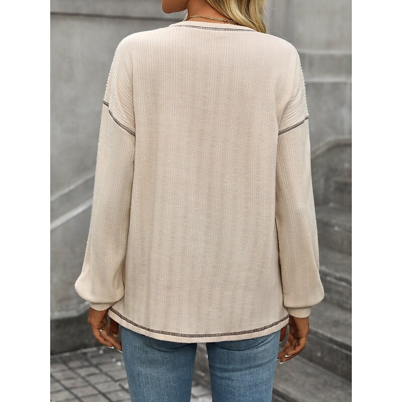 Women's Texture Sweatshirt T Shirt Plain Fashion Modern Casual Long Sleeve Crew Neck Regular Tops Daily Weekend Pocket Beige Gray Summer Spring2