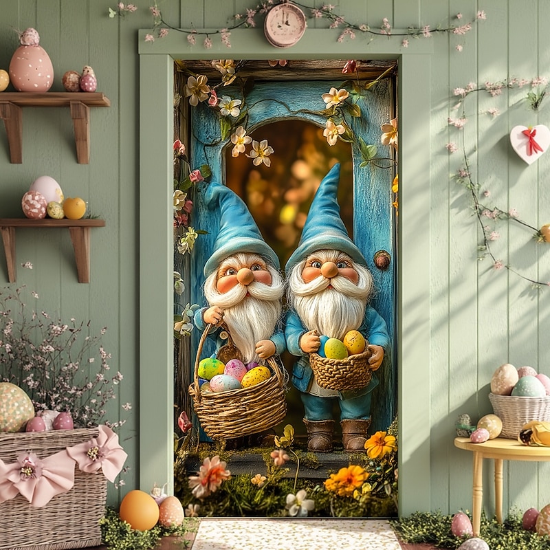 Door Decorations Door Covers Gnomes Eggs Door Tapestry Door Curtain Decoration Backdrop Indoor/Outdoor Door Banner for Front Door Farmhouse2