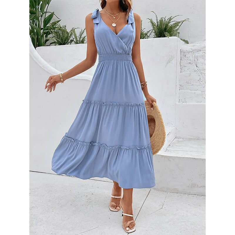 Women's Long Dress Maxi Dress Casual Dress Slip Dress Basic Casual Vacation Daily Regular Fit Plain Sleeveless V Neck Blue Summer