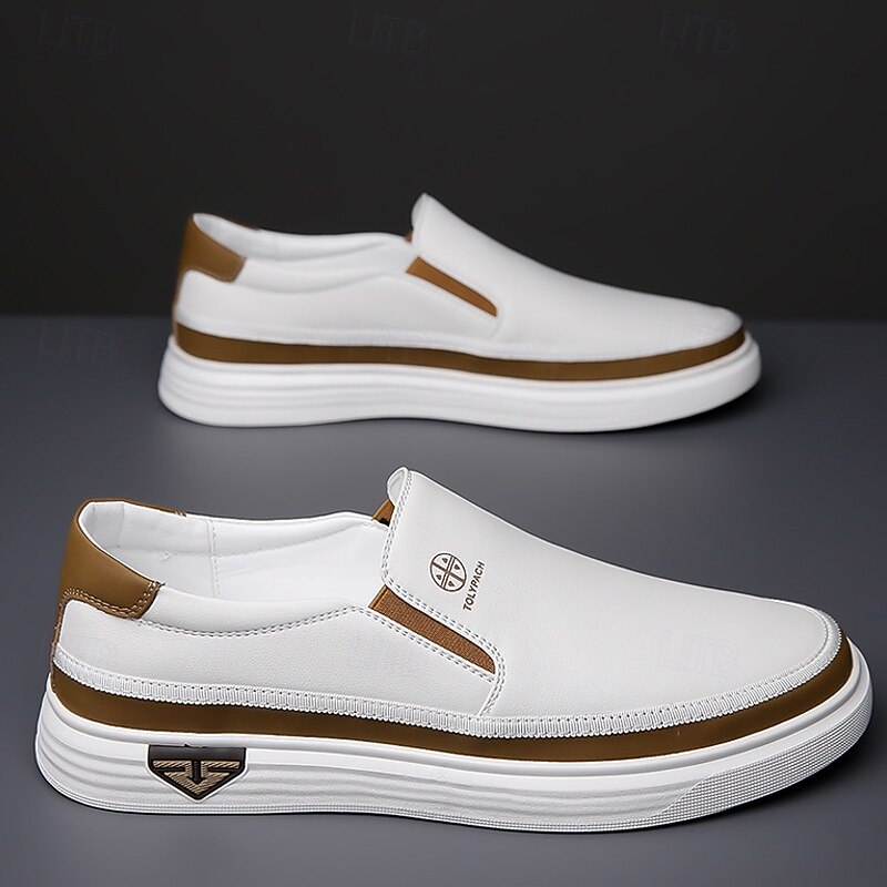 Men's White Slip-On Loafers – Lightweight Faux Leather Shoes with Cushioned Sole for Casual and Everyday Wear3