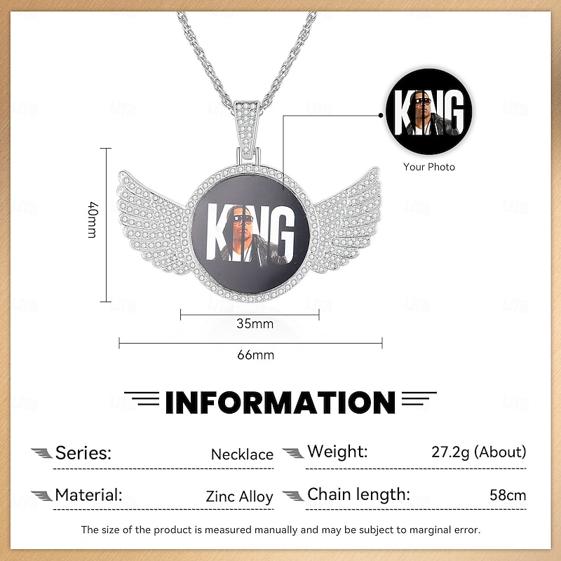 Personalized Custom Wedding Gift for Couple Photo Necklace – Silver Wing Pendant in Copper, Best Gift Idea for Lovers and Couples2