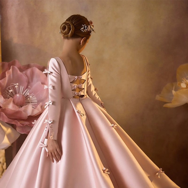 Flower Girl Dress Girls' First Communion Dress Party Dress Wedding Party Princess Sweet Christmas Carnival Ruched Solid Color Strapless Crew Neck Pink 4 years+3