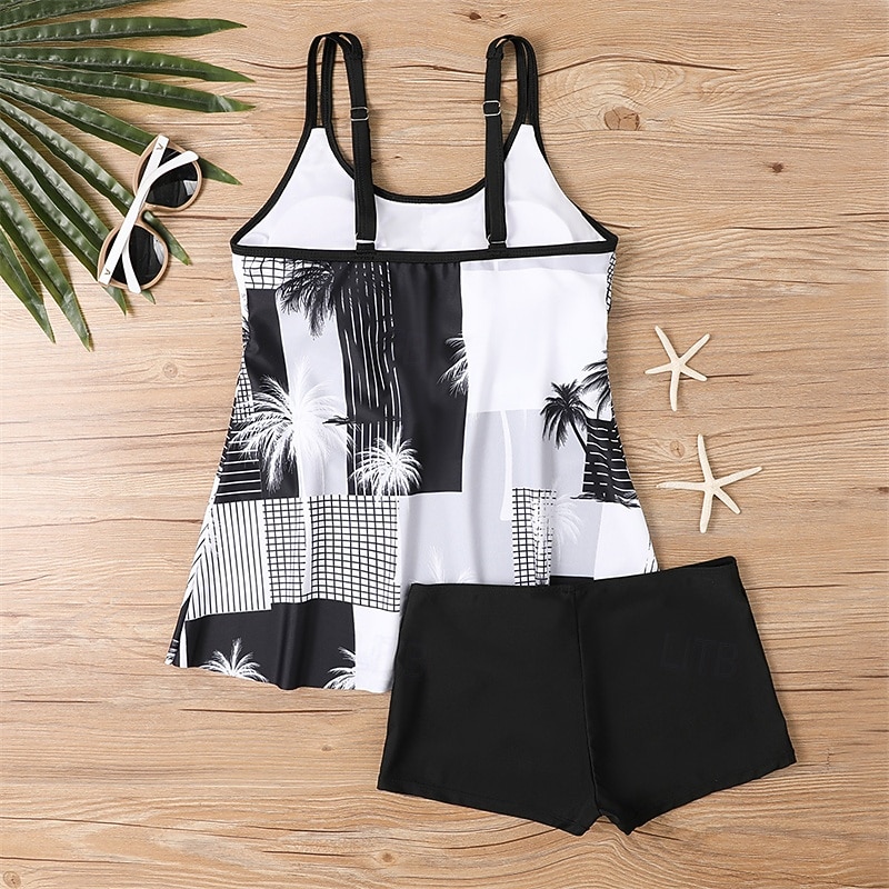 Women's Tankini Two Piece Swimsuit Swimwear Swimwear Black White Breathable Quick Dry Lightweight Sleeveless - Swimming Surfing Beach Summer Spring Plus Size3