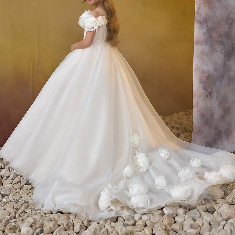 Flower Girl Dress Girls' Formal Dress First Communion Dress Party Dress Wedding Party Princess Sweet Christmas Carnival Ruched Solid Color Strapless Crew Neck White 4 years+4