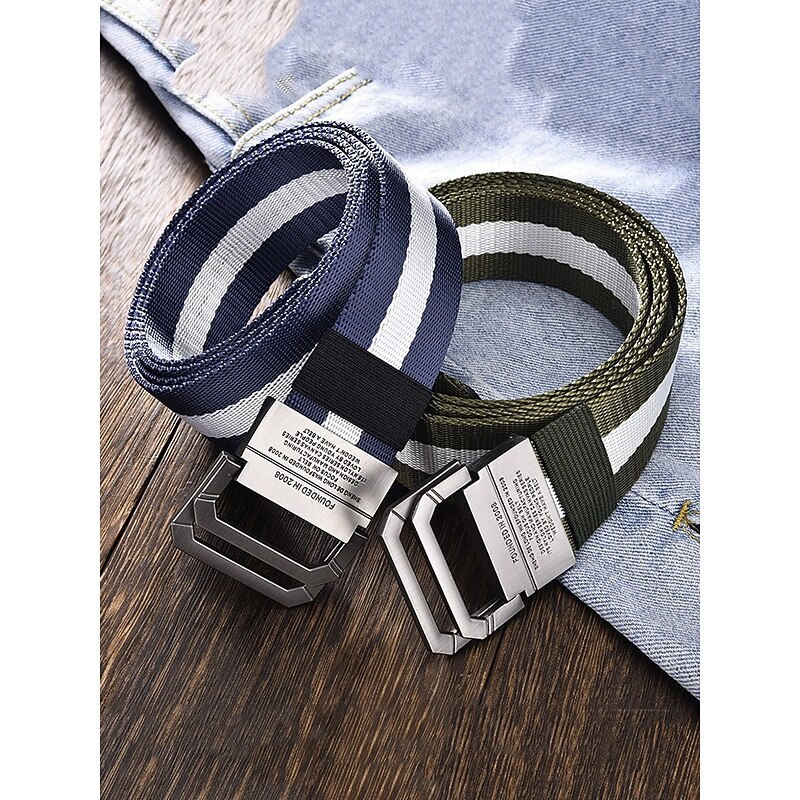 Adjustable Nylon Canvas Belt with Stripe Design and Metal Buckle, Durable Casual Belt for Men and Women, Perfect for Outdoor Activities, Sports and Everyday Wear3