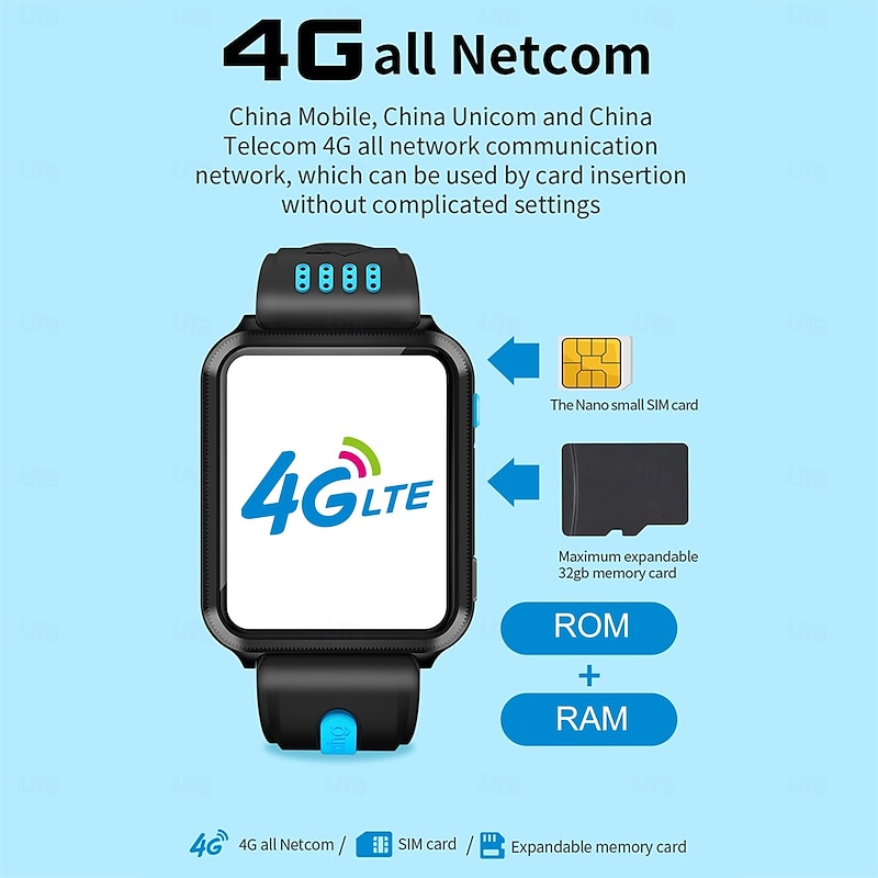 W5 Smart Watch 1.54 inch Smartwatch Fitness Running Watch 4G Call Reminder Activity Tracker Community Share Camera Compatible with Android iOS IP 67 Kid's Women Men Hands-Free Calls Video with Camera3