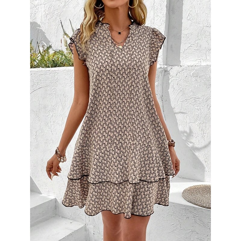 Women's Mini Dress Casual Dress Tank Dress Stylish Casual Vacation Daily Regular Fit Geometric Sleeveless Notched Neck Black Khaki Summer