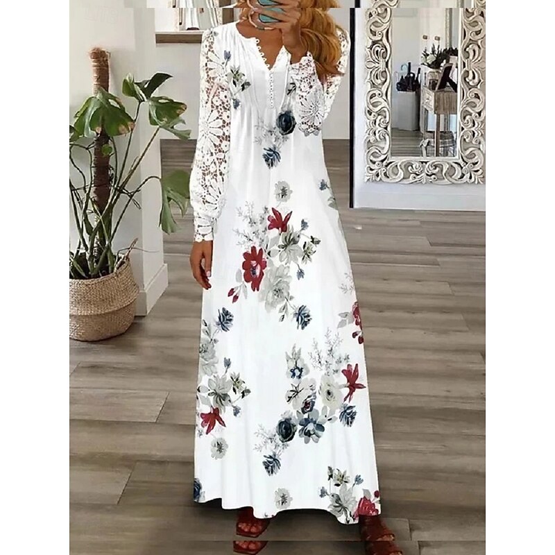 Women's Midi Dress Casual Dress A Line Dress Stylish Casual Vacation Daily Regular Fit Floral Short Sleeve V Neck White Pink Red Light Blue Summer4