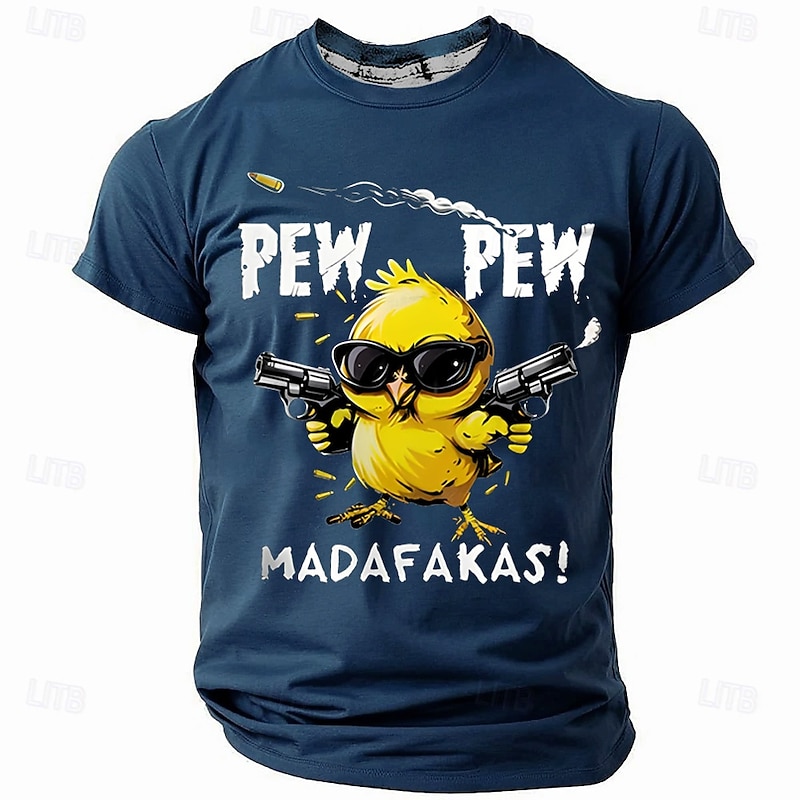 Men's Funny Pew Pew Madafacas Chick with Guns Graphic T-Shirt Edgy Humor Tee3