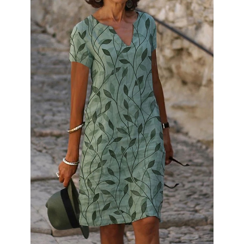 Women's Mini Dress Casual Dress Basic Casual Vacation Work Daily Regular Fit Graphic Short Sleeve V Neck Blue Purple Green Summer Spring