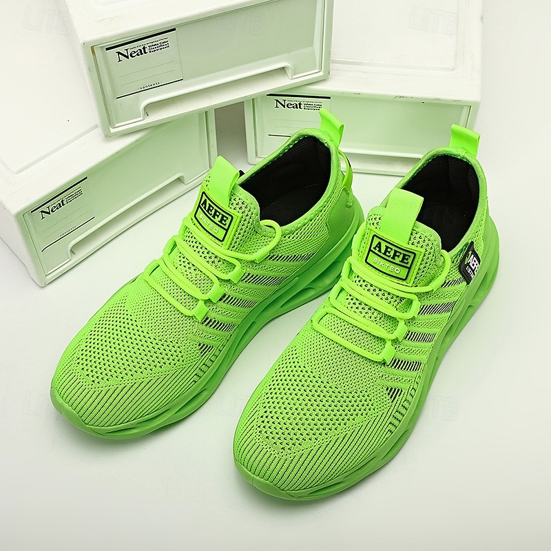 Men's Neon Green Sports Sneakers - Breathable Mesh Lightweight Running Shoes with Cushioned Sole for Gym, Training and Outdoor Activities2