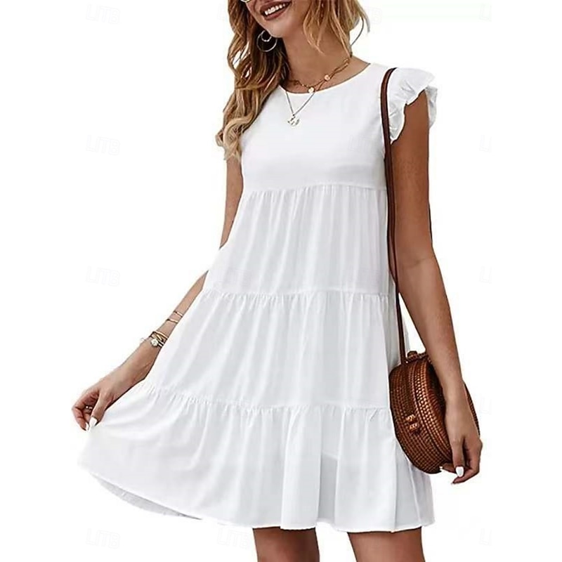 Women's Mini Dress Casual Dress Swing Dress T Shirt Dress Tee Dress Stylish Basic Casual Vacation Daily Regular Fit Plain Sleeveless Crew Neck White Wine Summer Spring