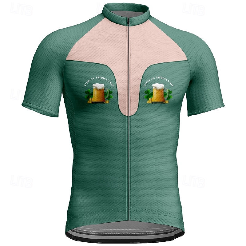 Men's St Patrick Jersey Cycling Jersey Graphic Short Sleeve Bike Tee Tshirt Jersey with 3 Rear Pockets Mountain Bike MTB Quick Dry Anatomic Design Wicking Breathable Sports Black White Orange