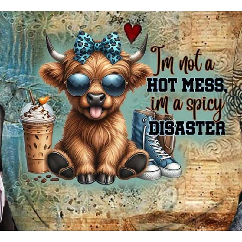 Women's T Shirt Cow Letter Casual Short Sleeve Round Neck Regular Tops Daily Print Green Summer2