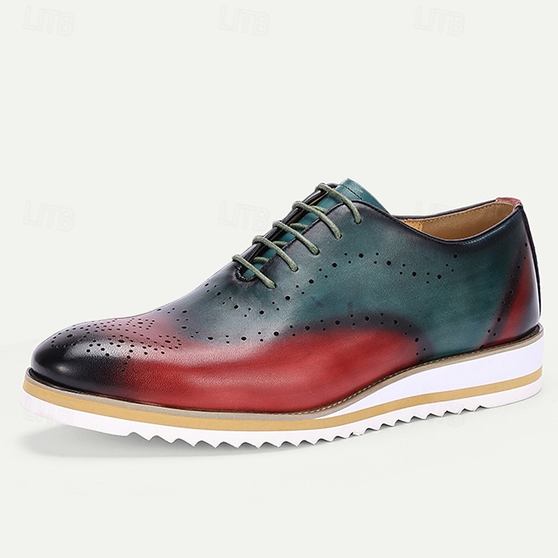 Men's Gradient Premium Cowhide Leather Oxford Shoes – Hand-Painted Perforated Design with Lightweight Sole for Business and Formal Events4