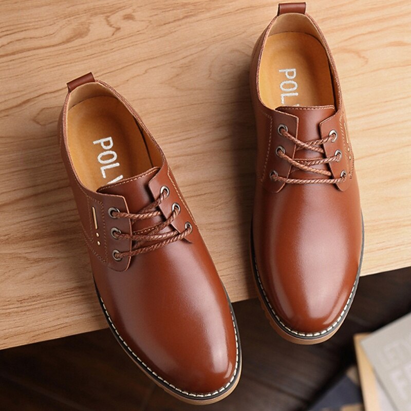 Men's Casual Brown Faux Leather Lace-Up Shoes – Lightweight Design Non-Slip Sole, Perfect for Daily Wear, Office and Semi-Formal Occasions2