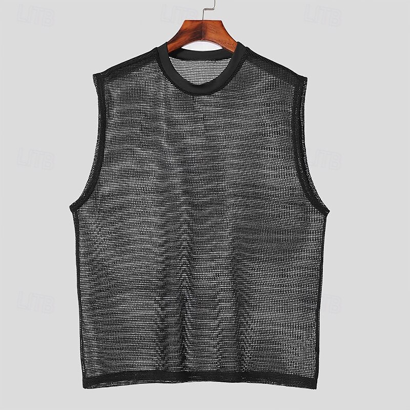 Men's Tank Top Undershirt Sleeveless Shirt Sleeveless Crewneck Summer Plain Fashion Sexy Muscle Hollow Out Outdoor Going out Gym Black Top Tee for Men3