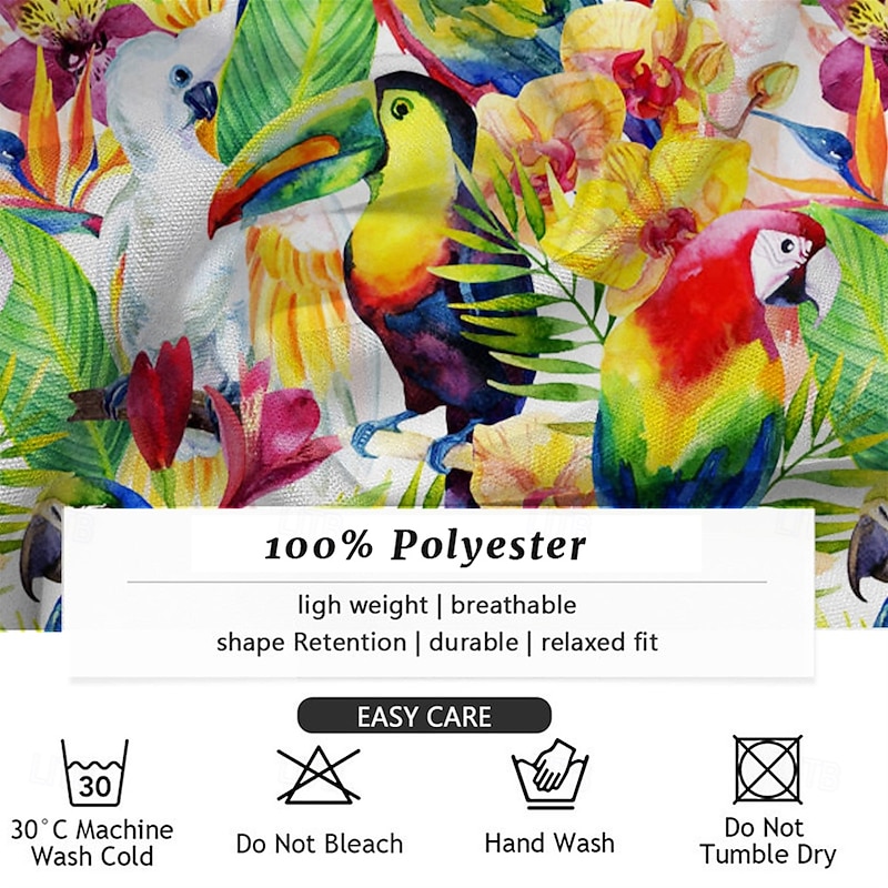 Men's Leaf Parrot Beach Shirt Aloha Shirt Short Sleeve Hawaiian Vacation Summer Spring Cuban Collar Button Up Green3