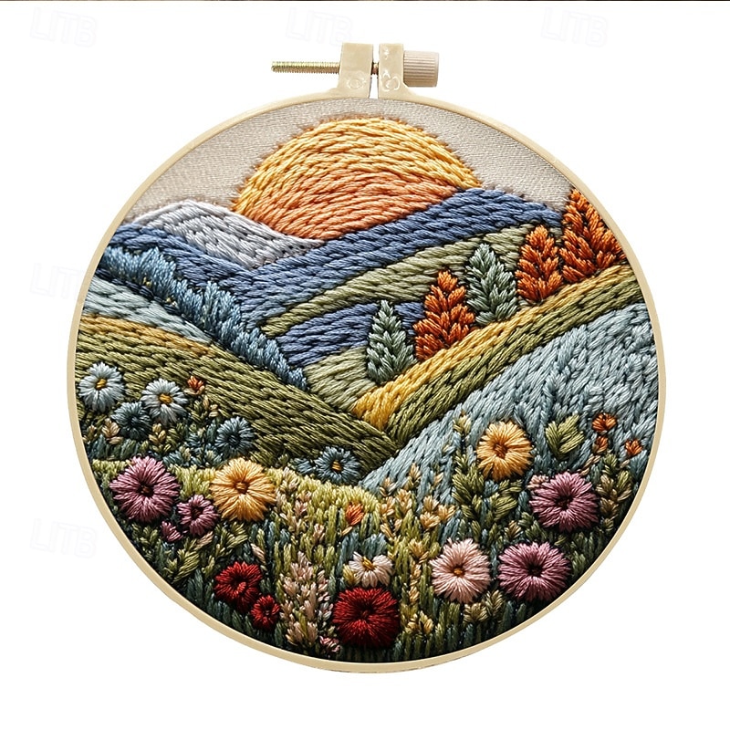 Embroidery Kit for Beginners,Cross Stitch Needlepoint Kits for Adults Starter Easy Snowy Mountain Pattern Fabric Hand Crafts,Hoops,Needle,Women DIY Hanging Plants,Sewing Hobby4