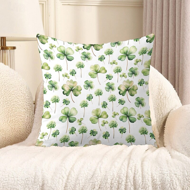 Saint Patrick's Day Decorative Toss Pillows Cover 1PC Shamrocks Soft Square Couch Cushion Case Pillowcase for Bedroom Livingroom Sofa Chair4