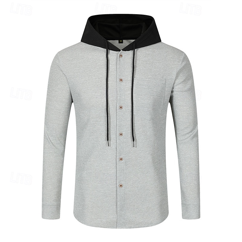 Men's Lightweight Jacket Waffle Jacket Summer Jacket Transition Jacket Vacation Daily Wearproof Pocket Spring &  Fall Plain Fashion Classic Hooded Regular Black White Blue Khaki Gray Jacket3