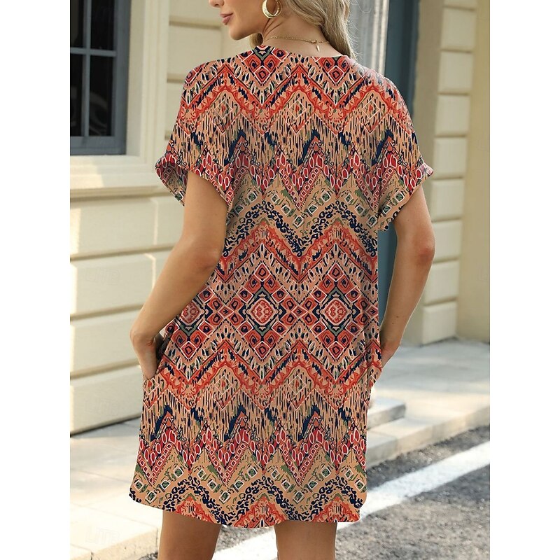 Women's Mini Dress Petite Dress Casual Dress T Shirt Dress Tee Dress Boho Dress Stylish Casual Vacation Daily Regular Fit Floral Leaf Short Sleeve Crew Neck Blue Brown Green Summer3