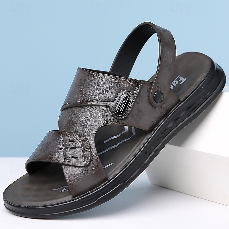 Men's Brown Faux Leather Sandals – Adjustable Slingback Strap, Comfortable Sole, Casual Summer Footwear for Beach and Outdoor Use3